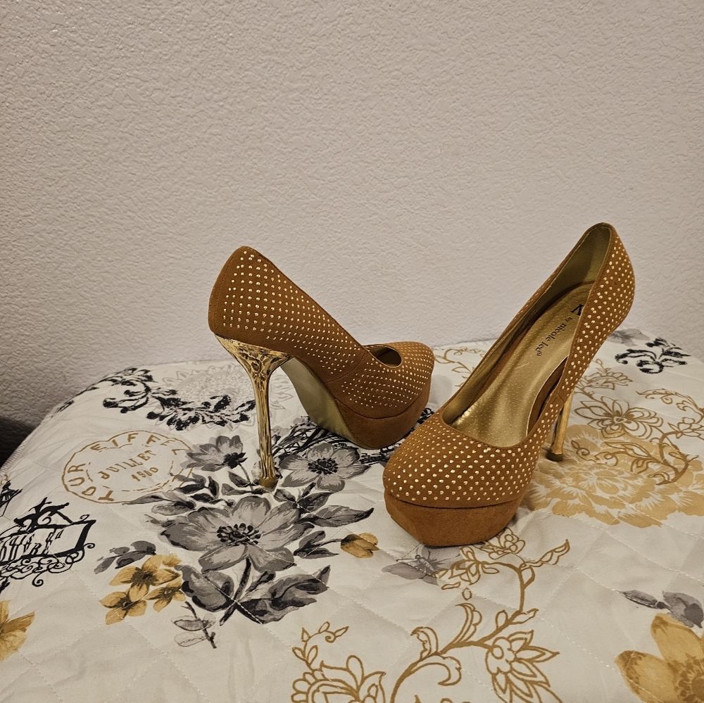 Gold faux suede platform shoes